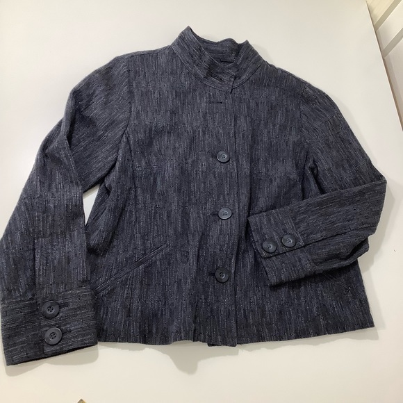 J Jill mini cape style jacket in hues of blues with black size medium EUC - Picture 9 of 10